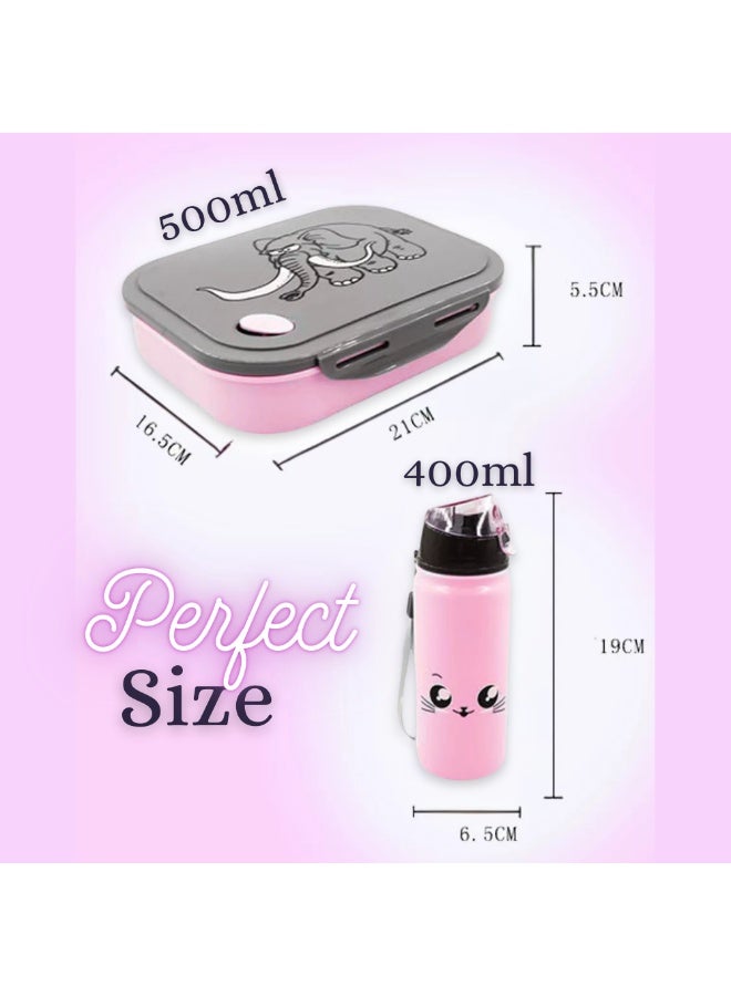 MIZAJIC Bento Lunch Box for Kids with 400ml Water Bottle Leakproof 4 Compartment Food Container Durable Unbreakable & Eco Friendly Lunch Box for School & Picnic Dishwasher Safe (Pink with Bottle) - Image 5